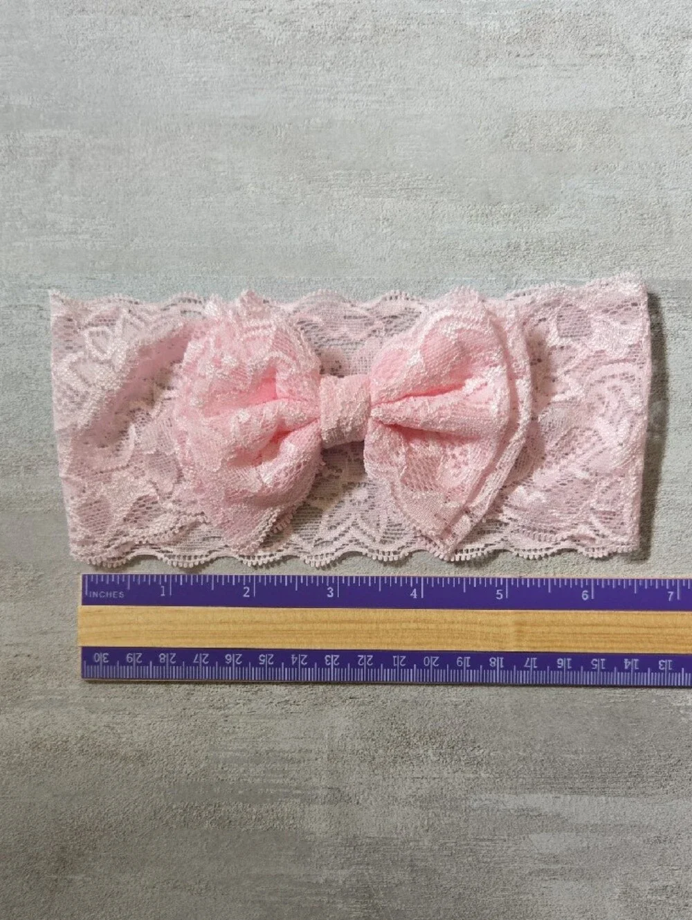 Baby Girl Light Pink Lace Stretch Bow Headband Floral Toddler Hairband Accessory